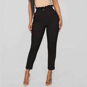 Ruffled high waisted skinny leg black dress pants with pockets